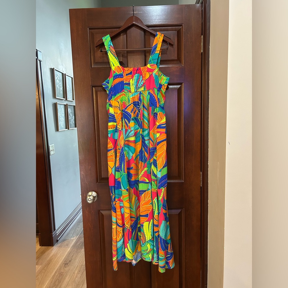 1. STATE Tropical Leaf Print Maxi Dress Large Bright Resort Vacation - Picture 7 of 7